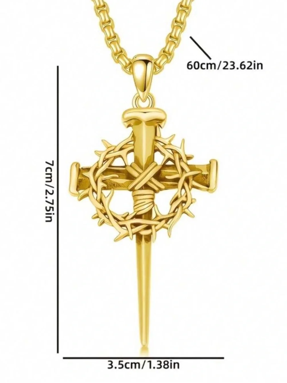 Silver Tone Cross & Crown of Thorns Pendant Necklace